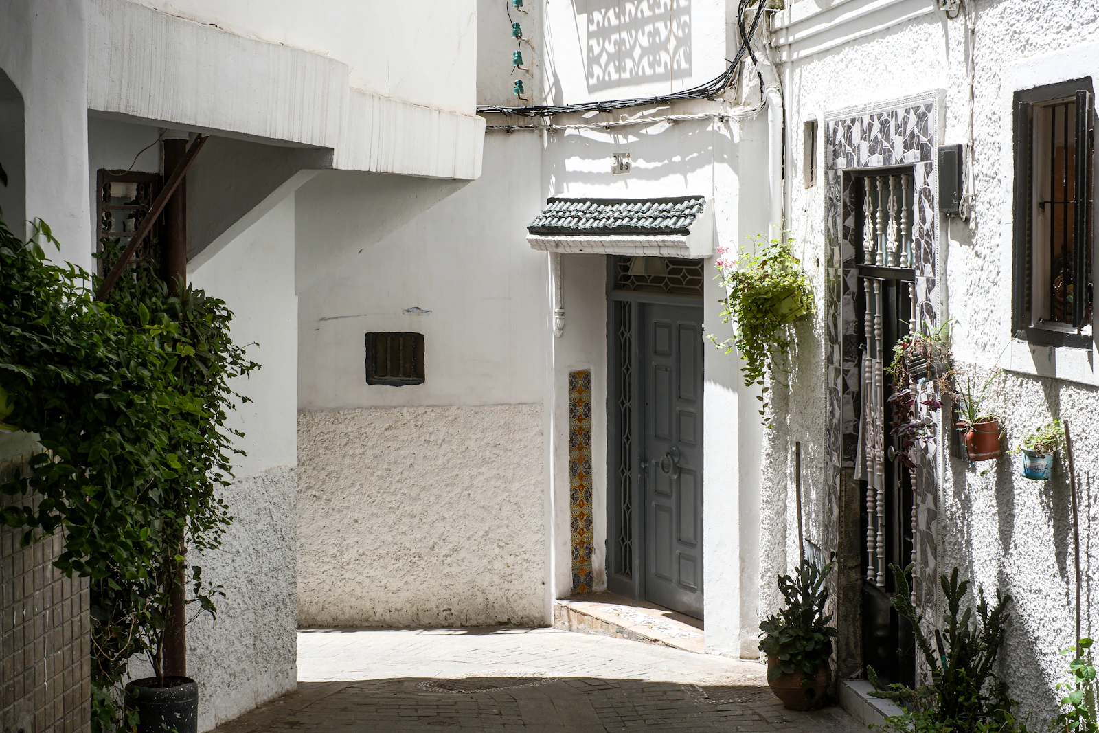 Whitewashed street in the old medina of Tangier
