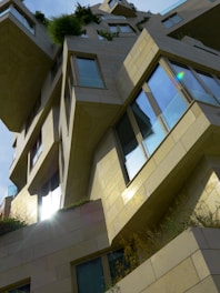 Modern building with angular facade and reflective windows