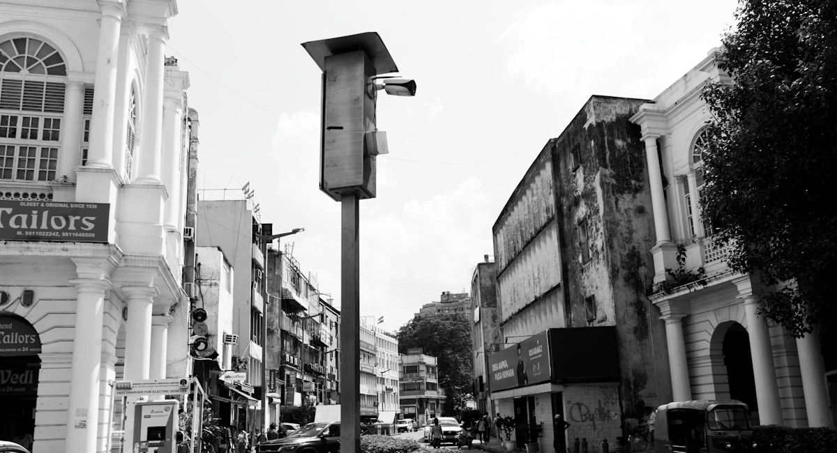 A street scene in Connaught Place, New Delhi, photographed in 2025; not the protest site