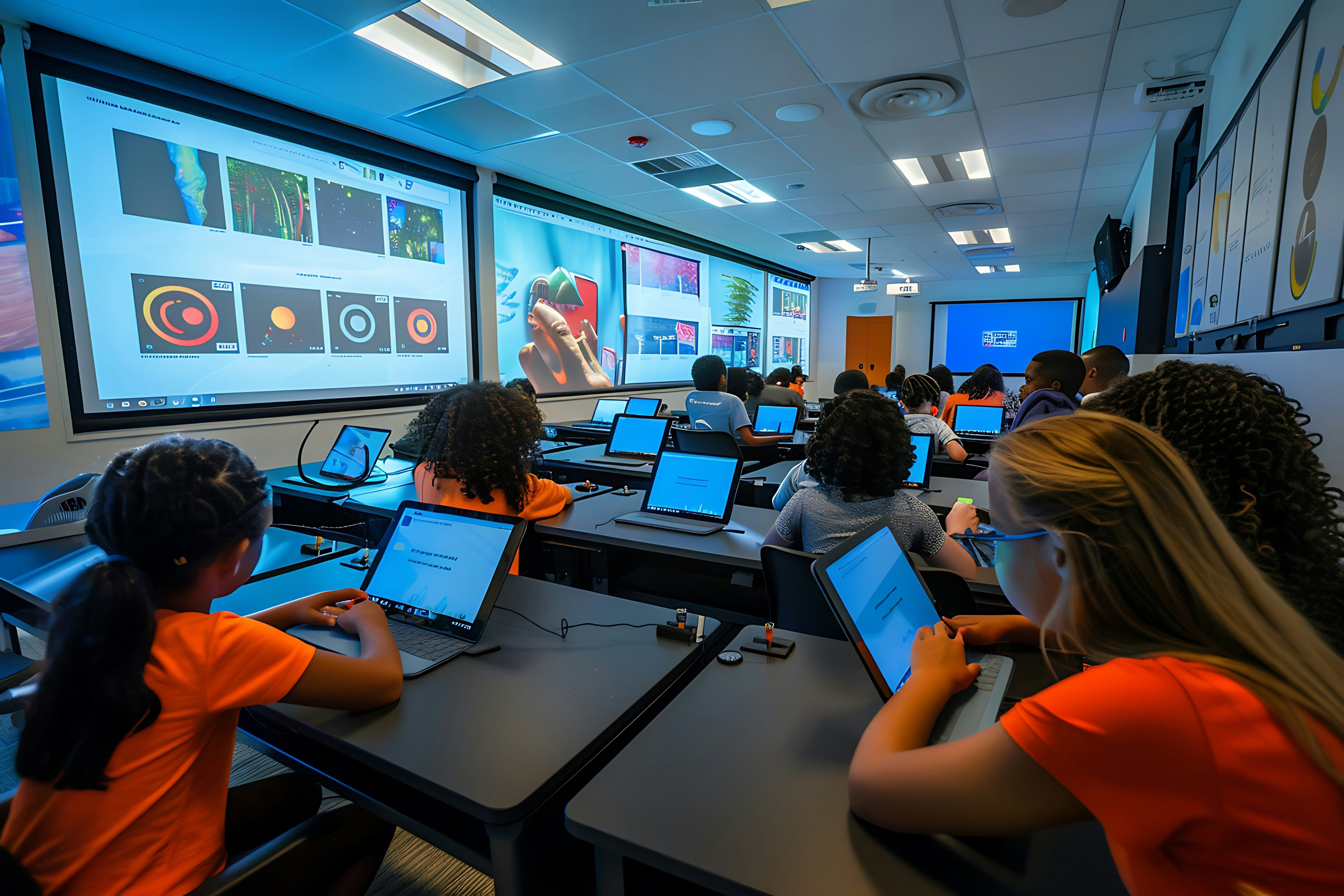 A modern classroom with students using tablets, laptops, and smartboards - Generative AI in the Wrong Hands: How Hackers Target K–12 Districts