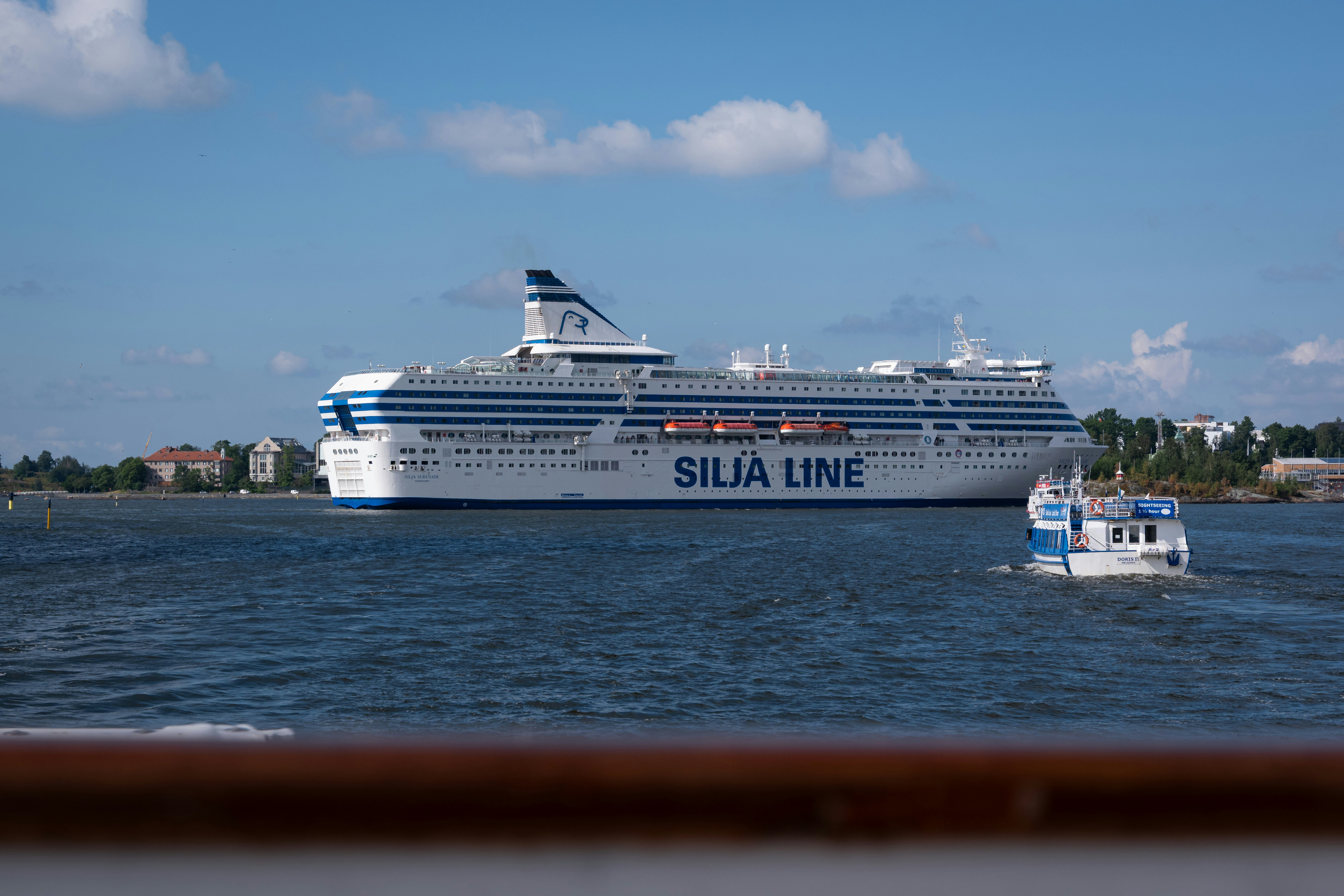 Large cruise ship sailing on the water.