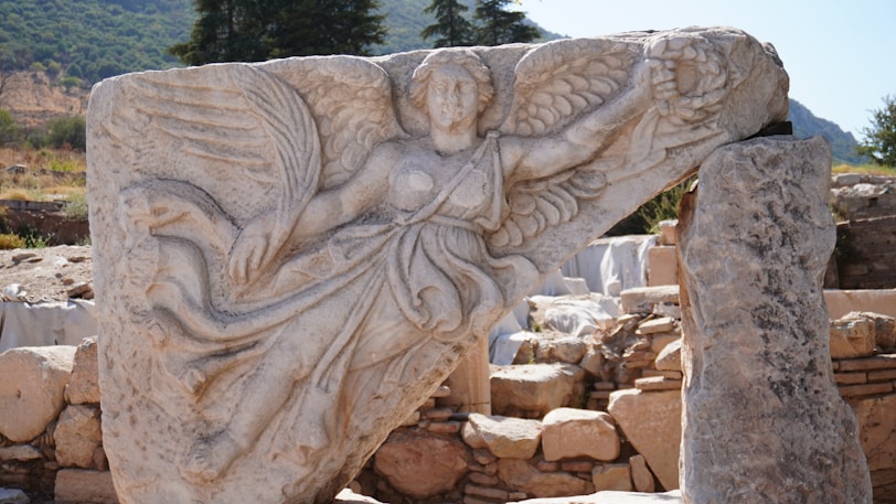 10 Fun Facts about Ephesus in Turkey Ancient winged statue in stone ruins
