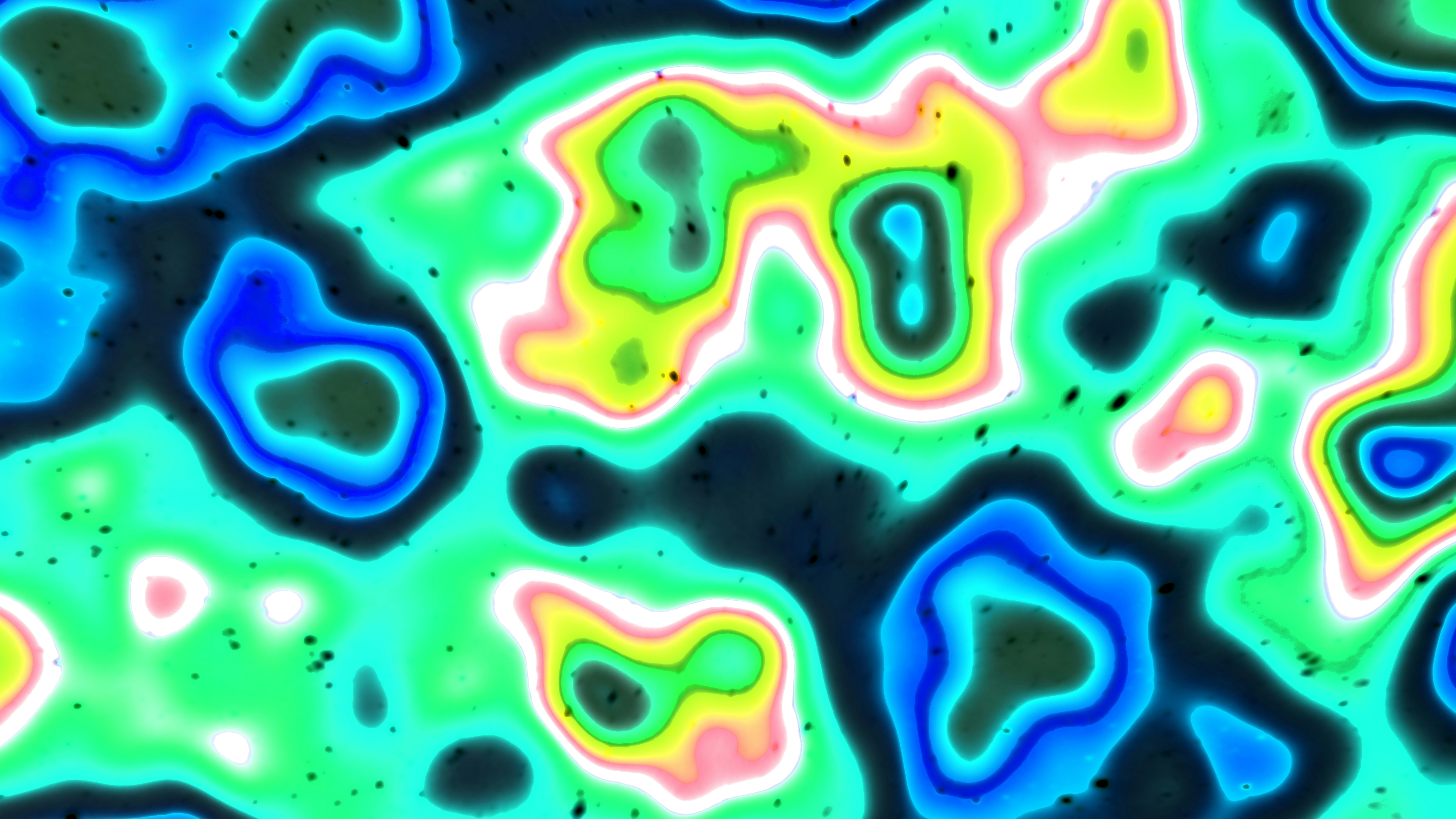 Abstrakte bunte Wirbel aus Blau, Grün und Gelb.