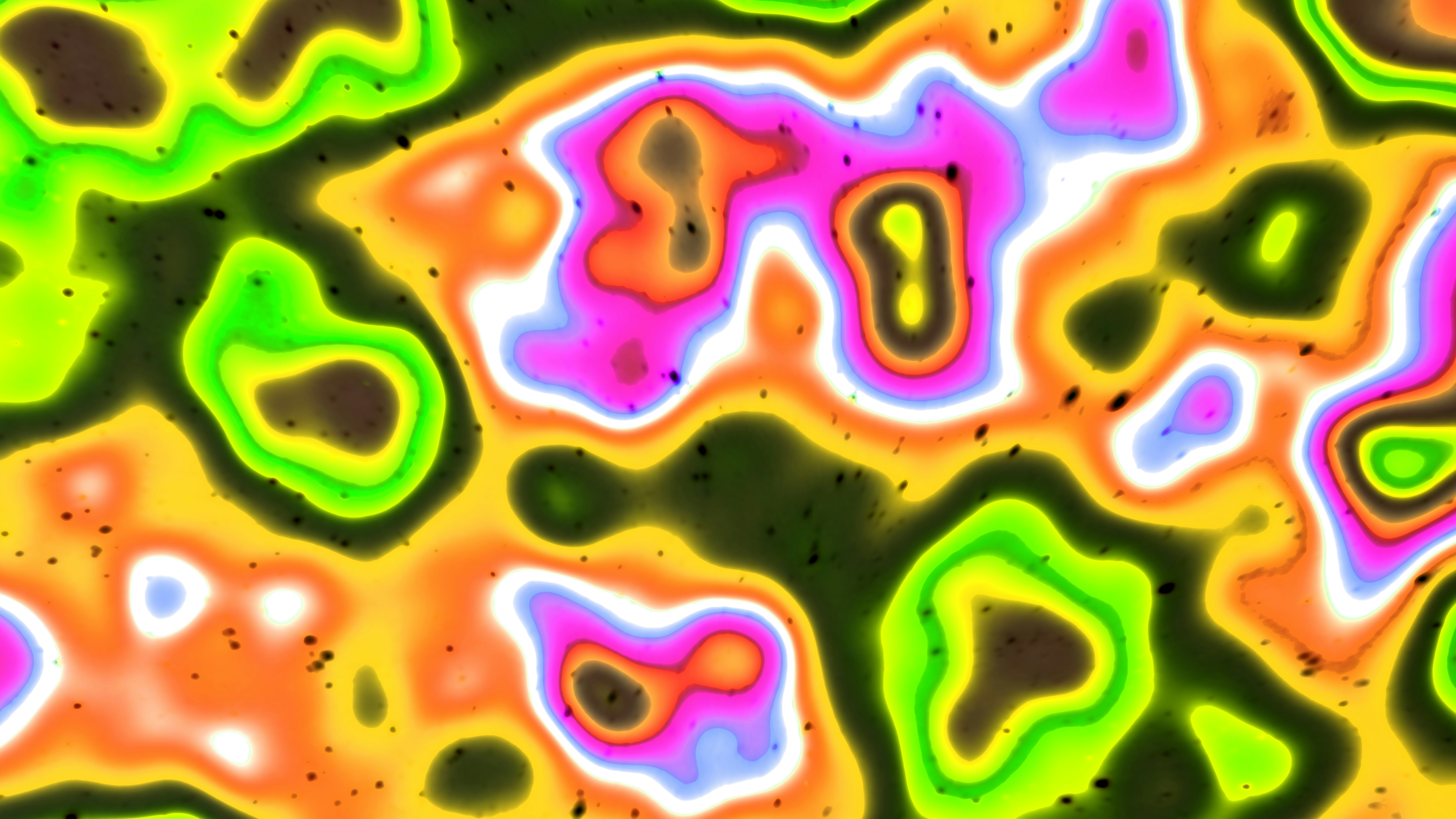 Abstrakte, bunte, organische Formen mit leuchtenden Umrissen