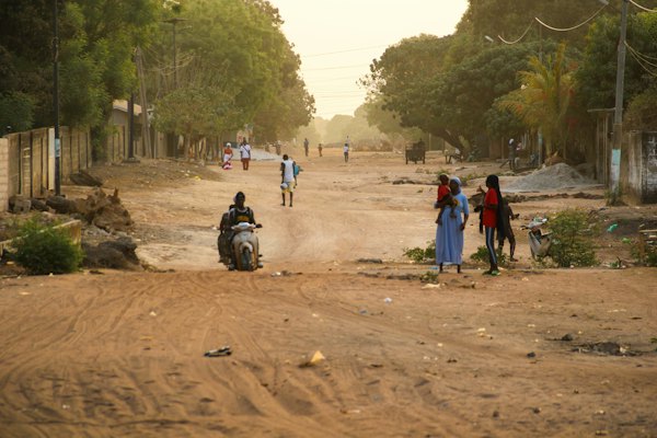 A sandy village road under the trees — Sine-Saloum Delta, Senegal