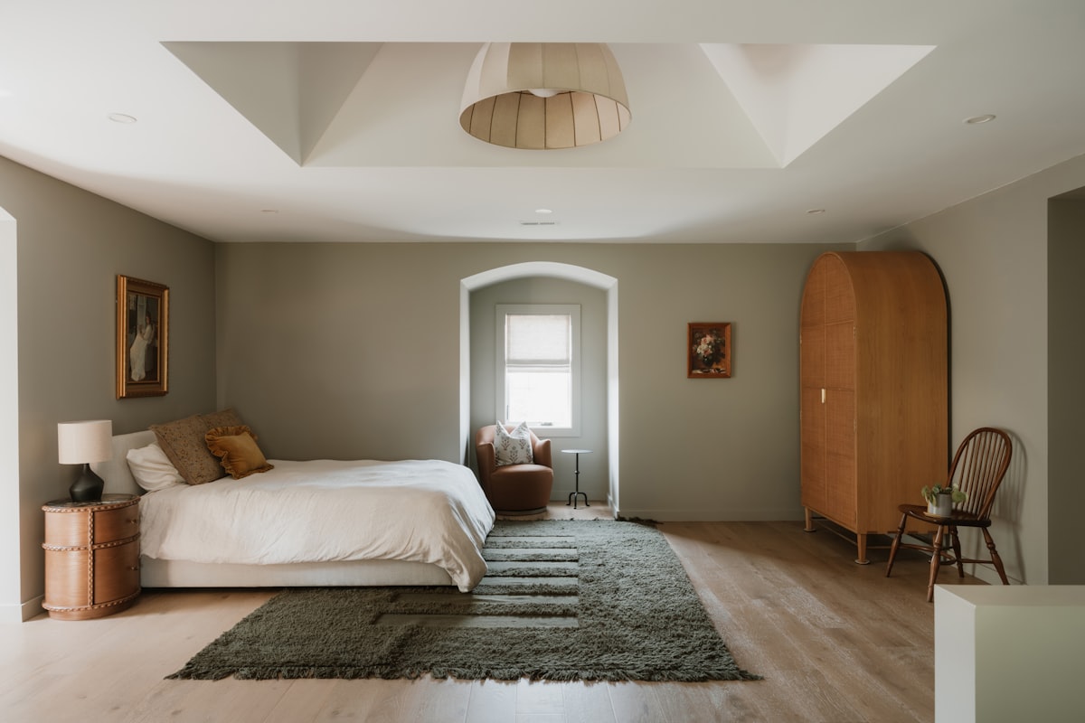 Freshly painted neutral bedroom with new finish