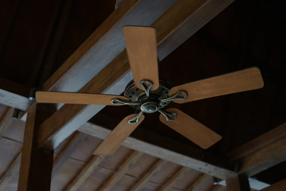 Wooden ceiling fan with five blades