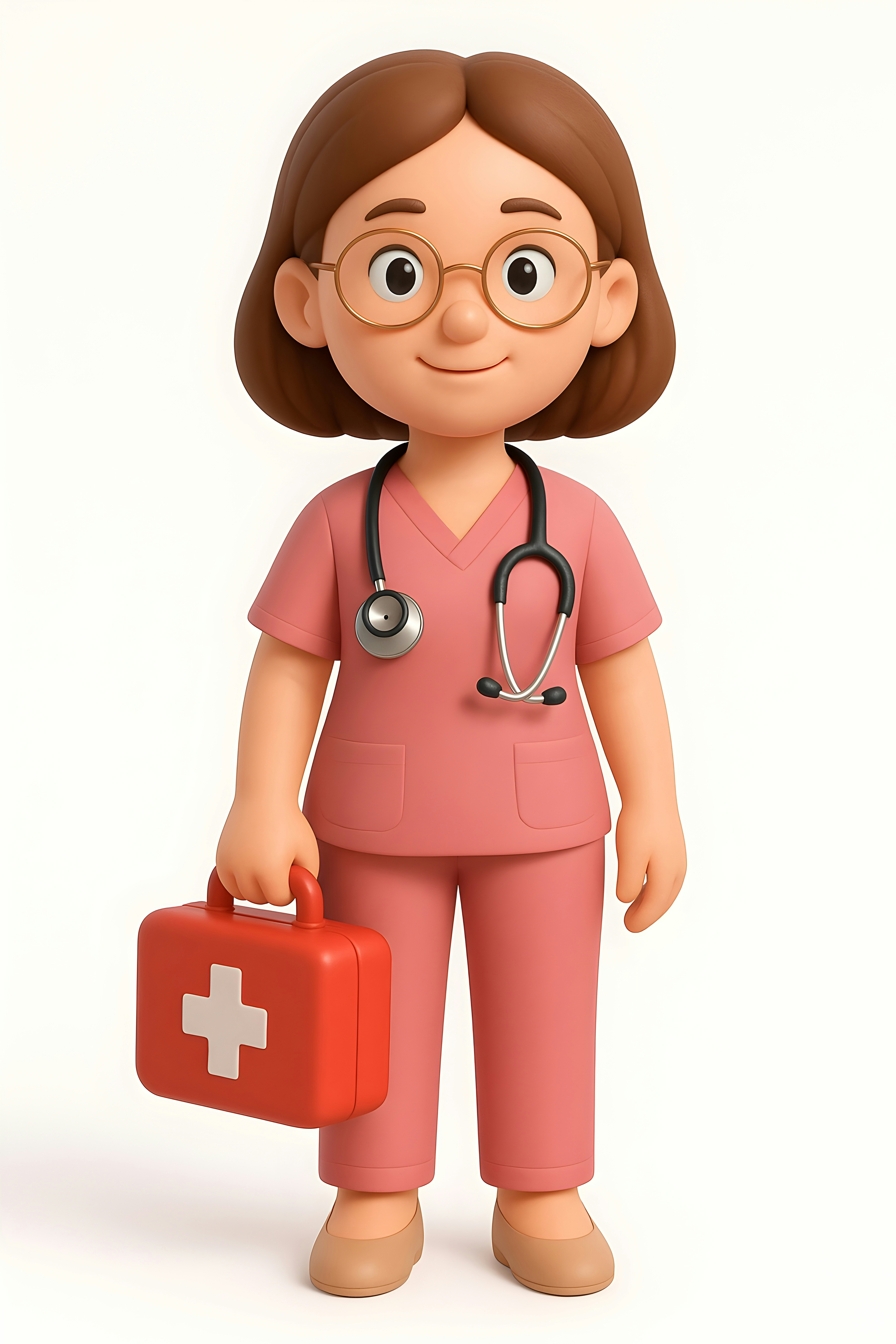 Cartoon nurse holding a red first aid kit.