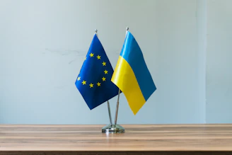 European union and ukraine flags side by side