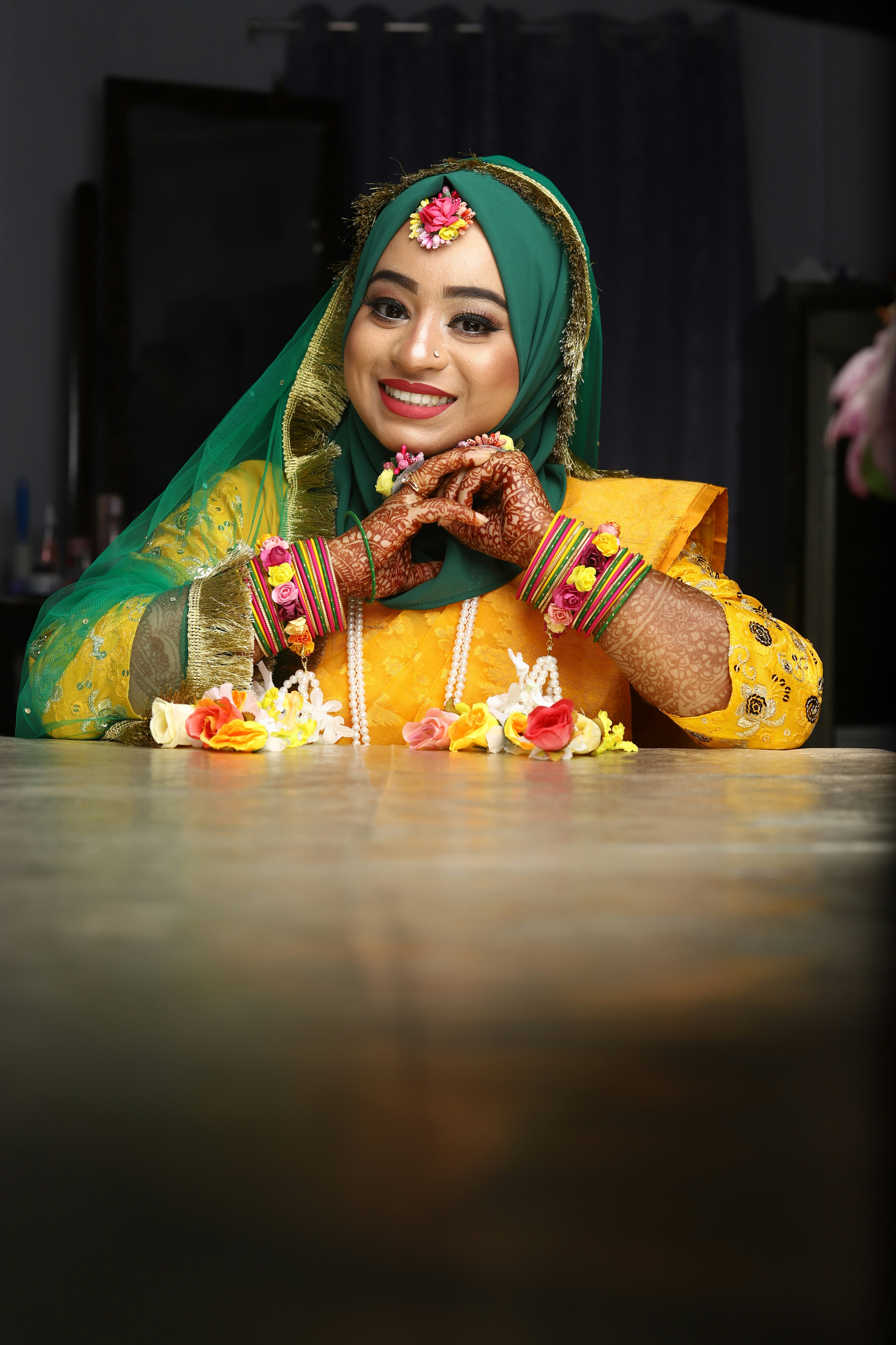 yellow dress with green jewellery Green and Yellow Dress – DESIGNS BY NITA DHULIA main image 0
