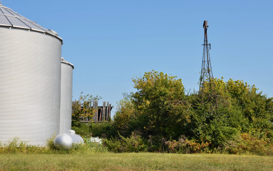 Grain silos and a propane tank on a working farm