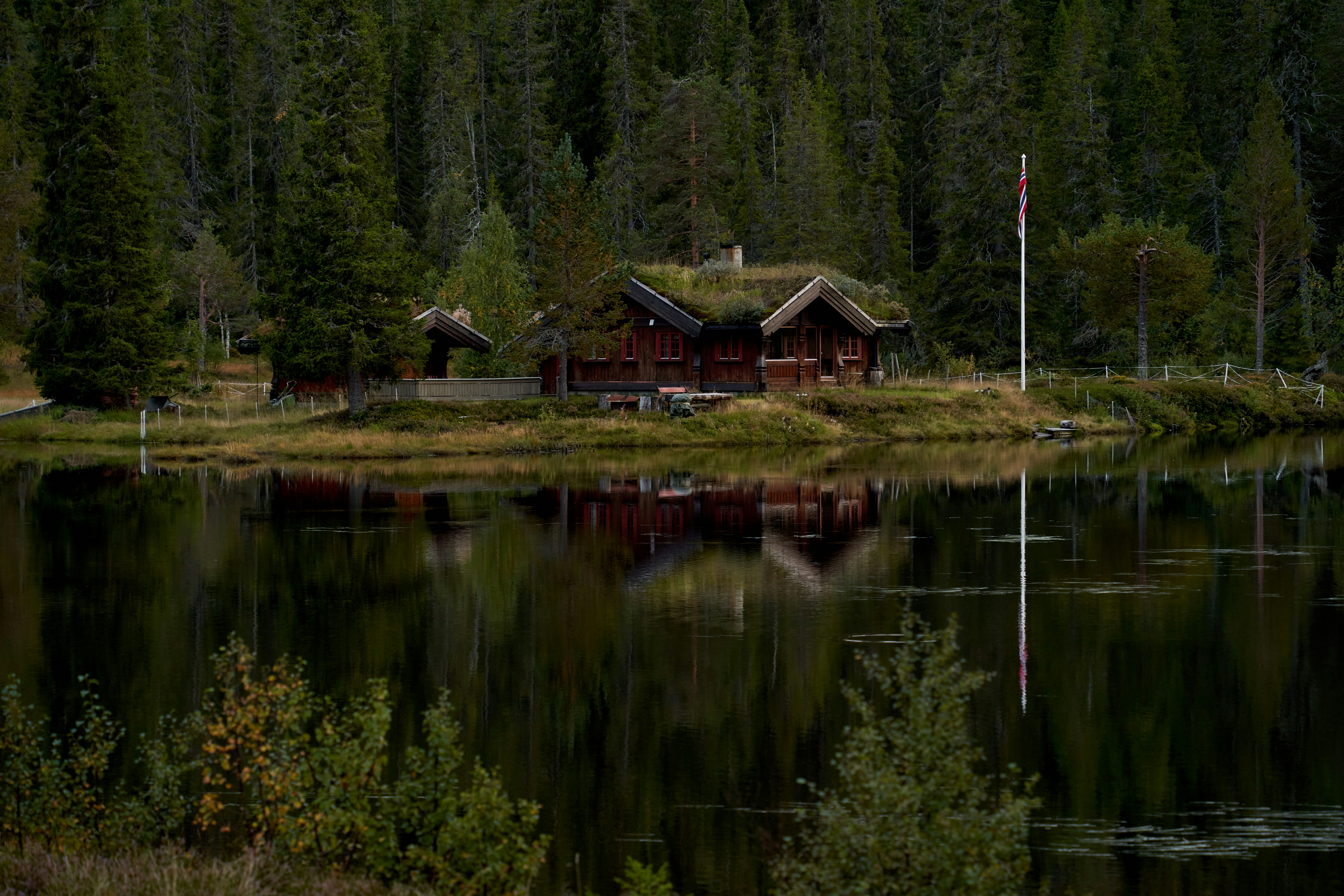 Stop image for Beartooth & Absaroka: Budget Fall Adventure from Billings - Log cabin with grass roof by a lake -  in Rocky Mountains & Northern Rockies - Photo by Barnabas Davoti on Unsplash