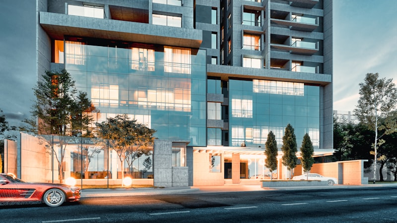 Modern apartment building with glass facade