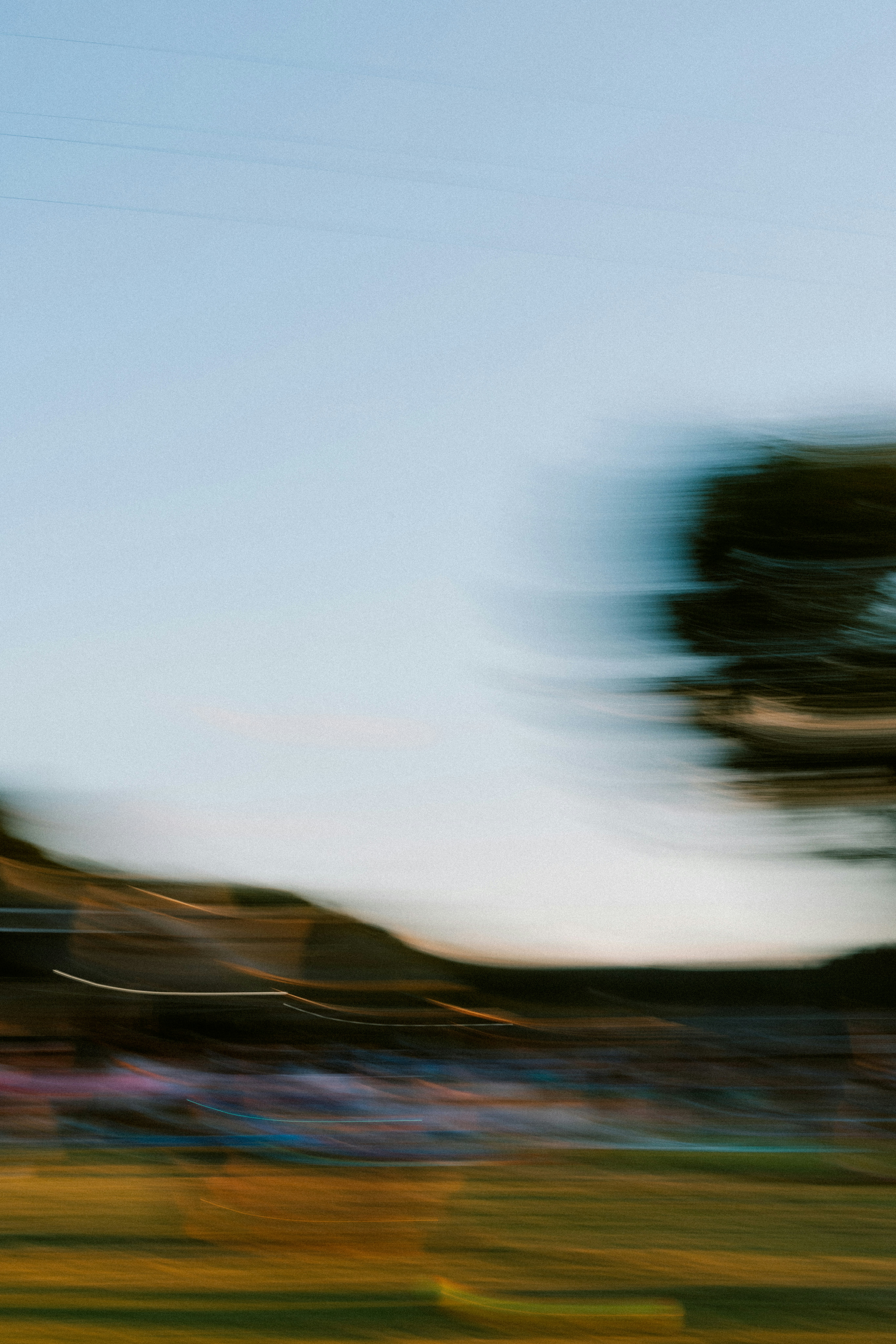 Abstract motion blur of trees and landscape at dusk