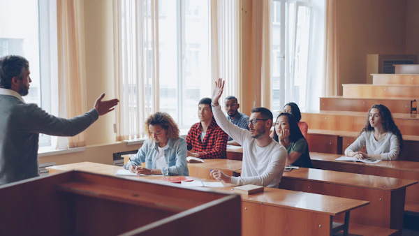 Students engaged in a classroom discussion