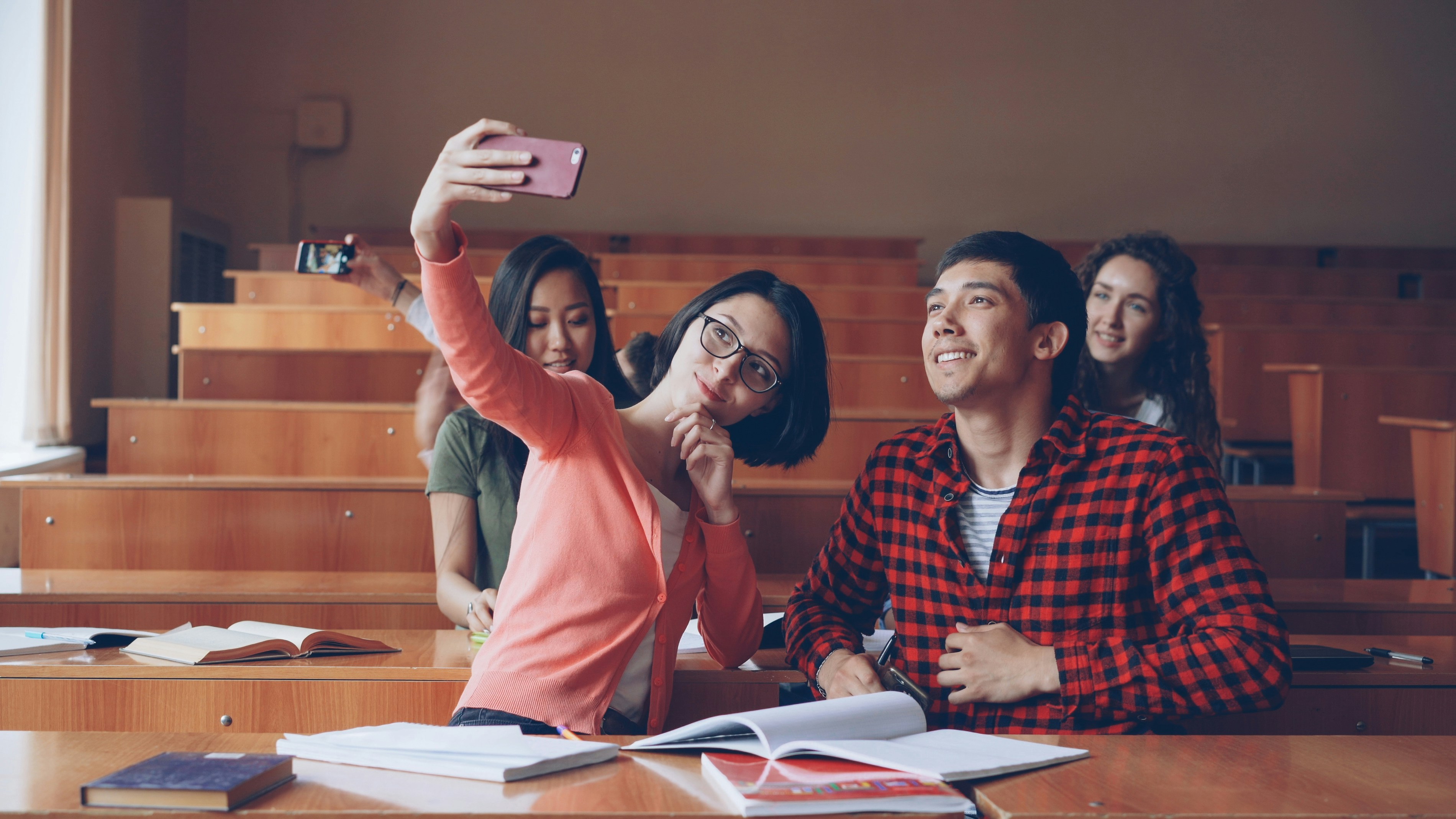 Students taking selfie
