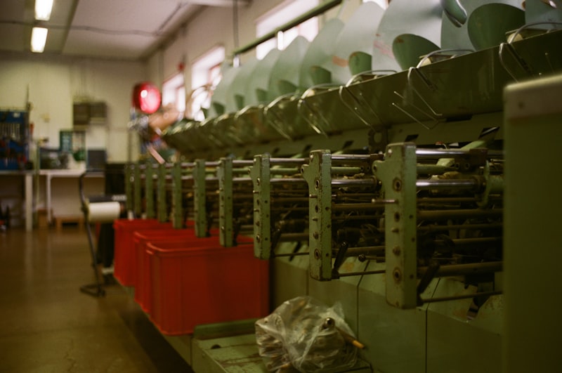 Industrial weaving mill machinery in a European textile factory