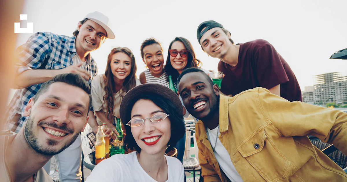 A diverse group of friends taking a selfie outdoors. photo – Free Party ...