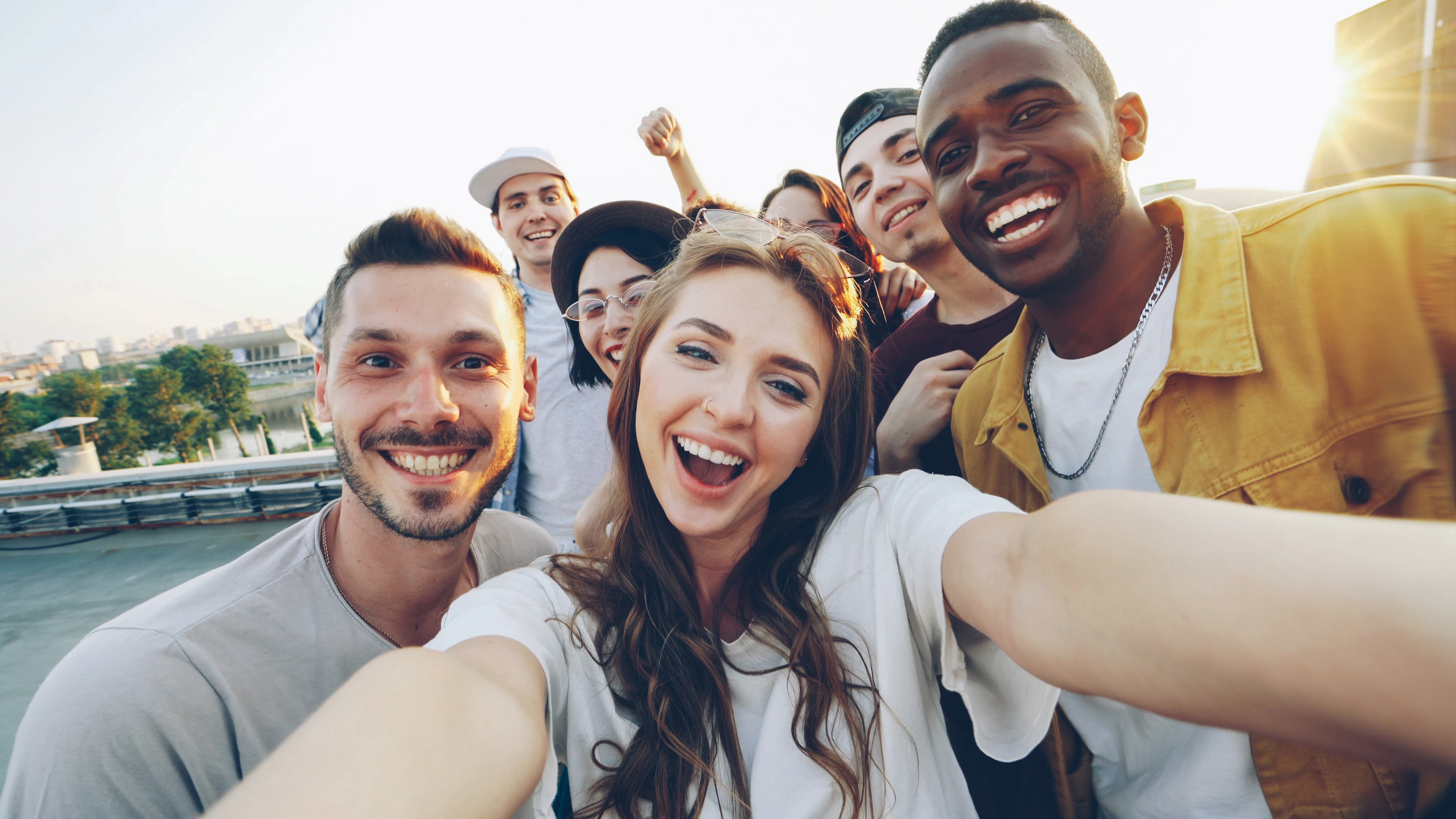 Supporters taking a group selfie