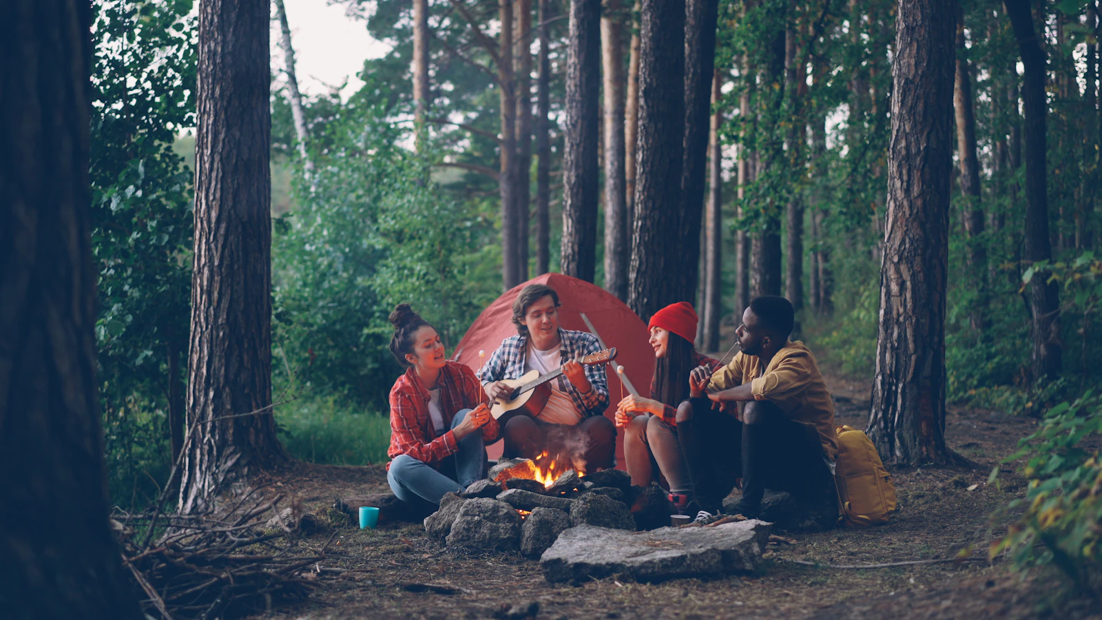 Freunde am Lagerfeuer beim Camping