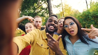 Group of friends taking a selfie outdoors