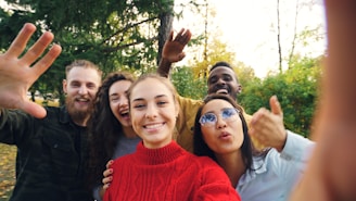 Group of friends taking a selfie outdoors