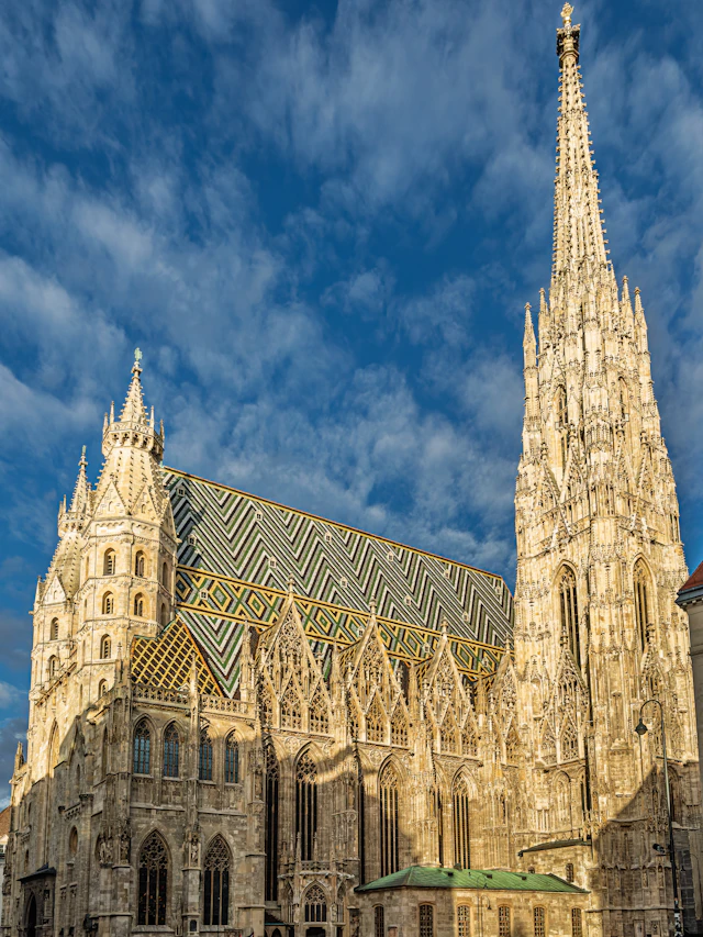 St Stephen's Cathedral in Vienna, with its patterned tiled roof and Gothic spire