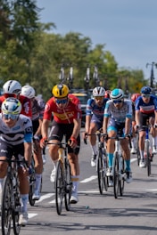 Cyclists in a race on a sunny day
