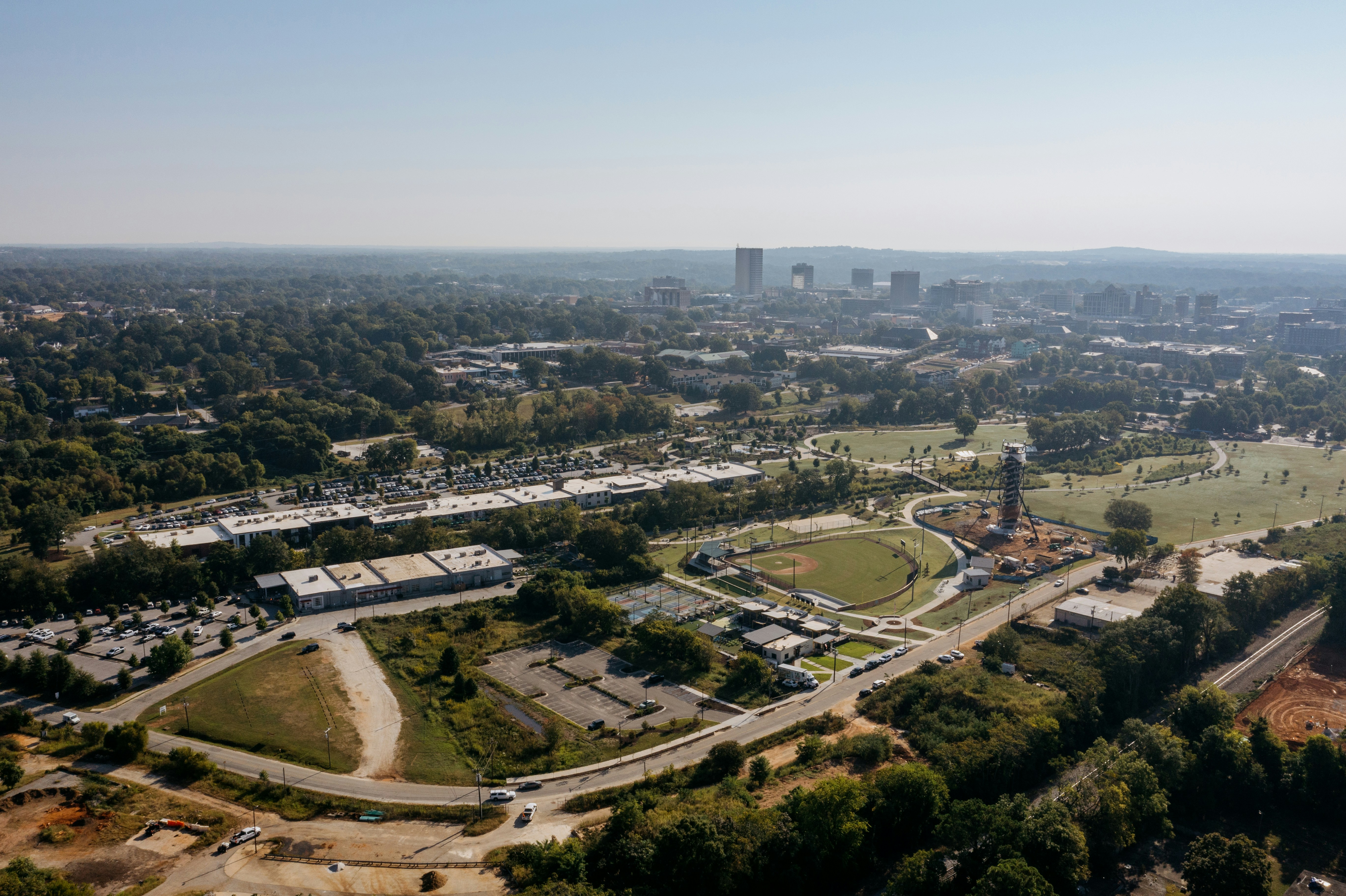 Morning over Unity Park looking at Greenville, SC