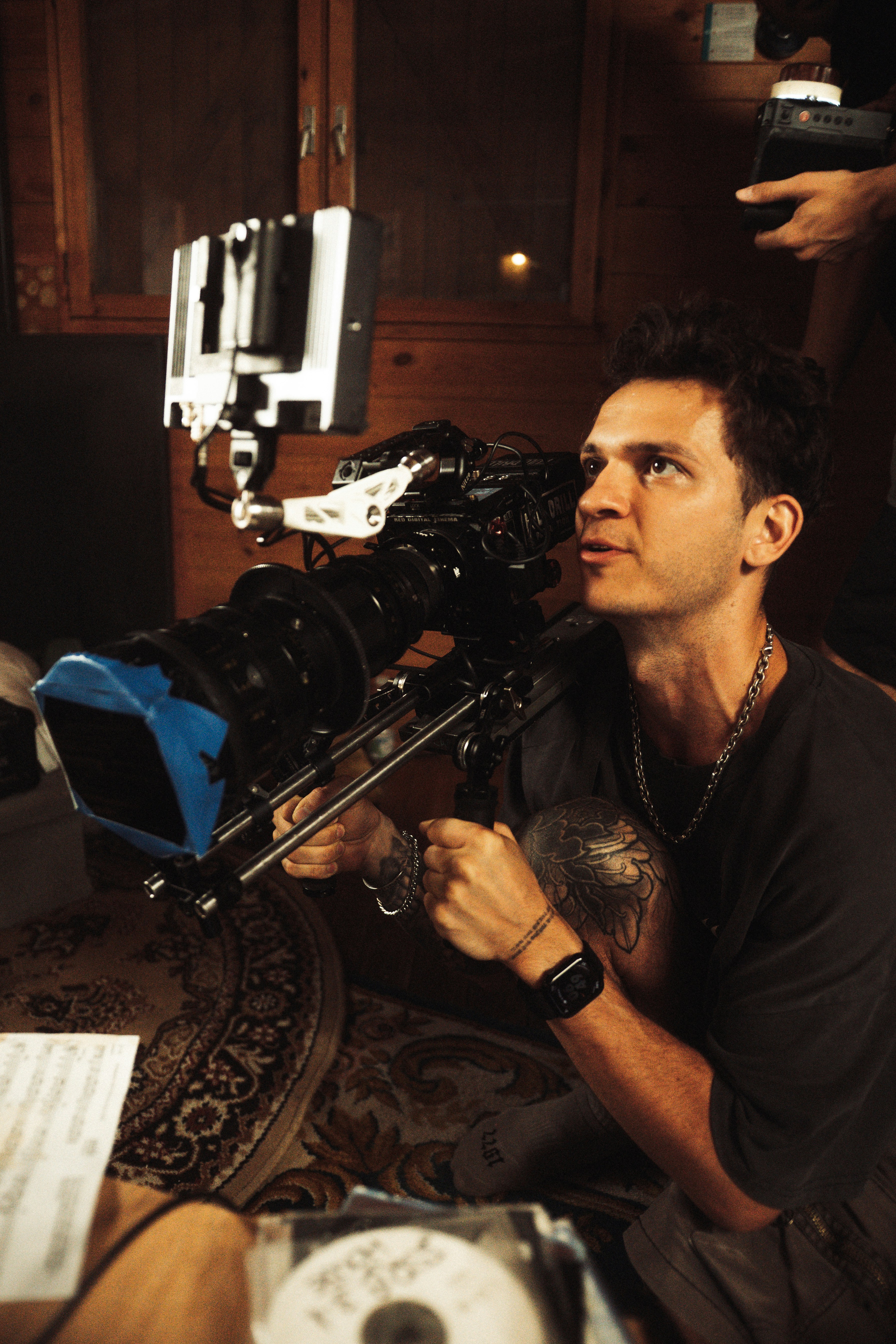 Filmmaker operating a professional video camera rig