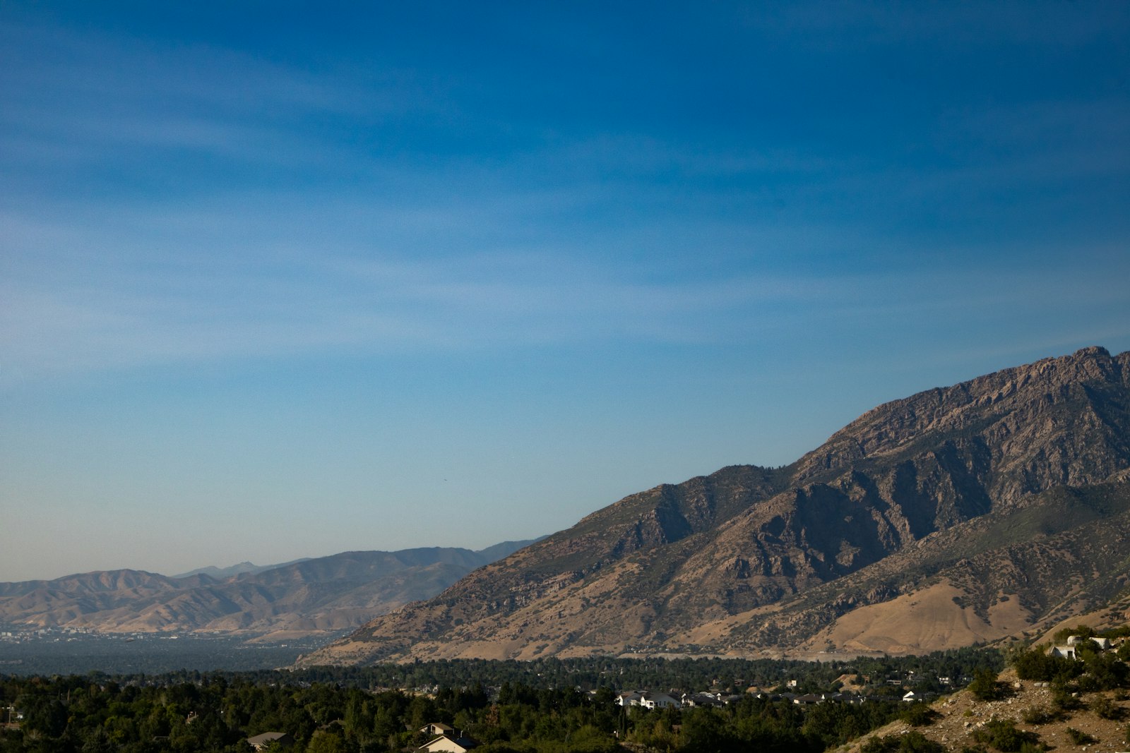Homes below a Utah foothill mountain ridge near Woodland Hills, UT homes for sale