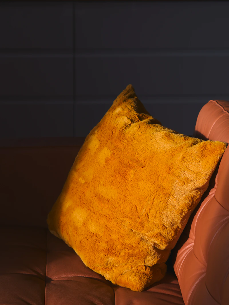 CB2 Reversible Heavyweight Washed Cotton Velvet Throw Pillow Ochre 20x20