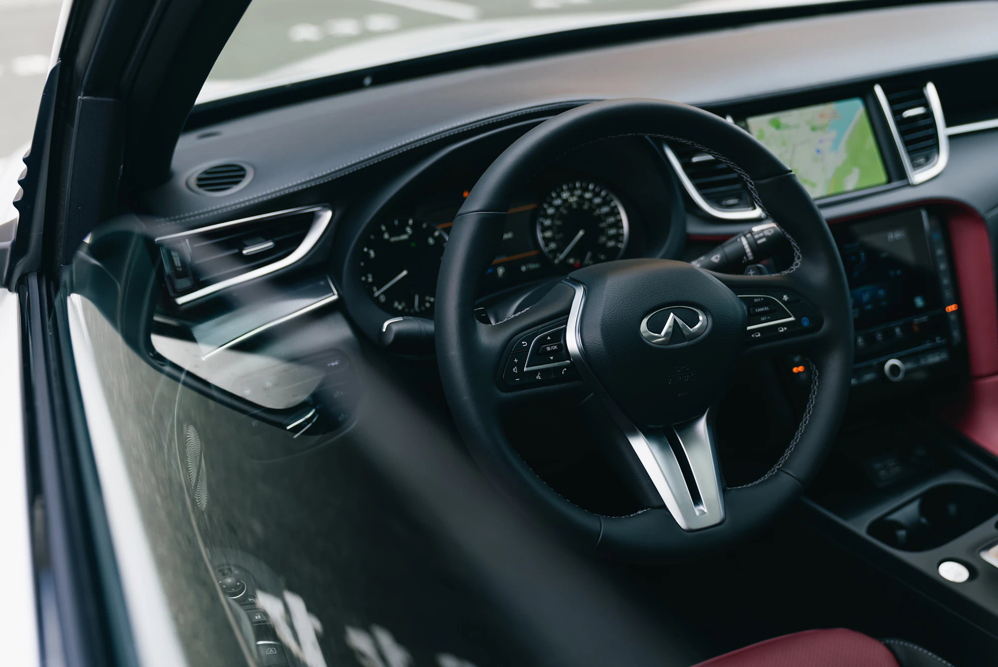 Premium modern car interior with digital display and connected driving controls