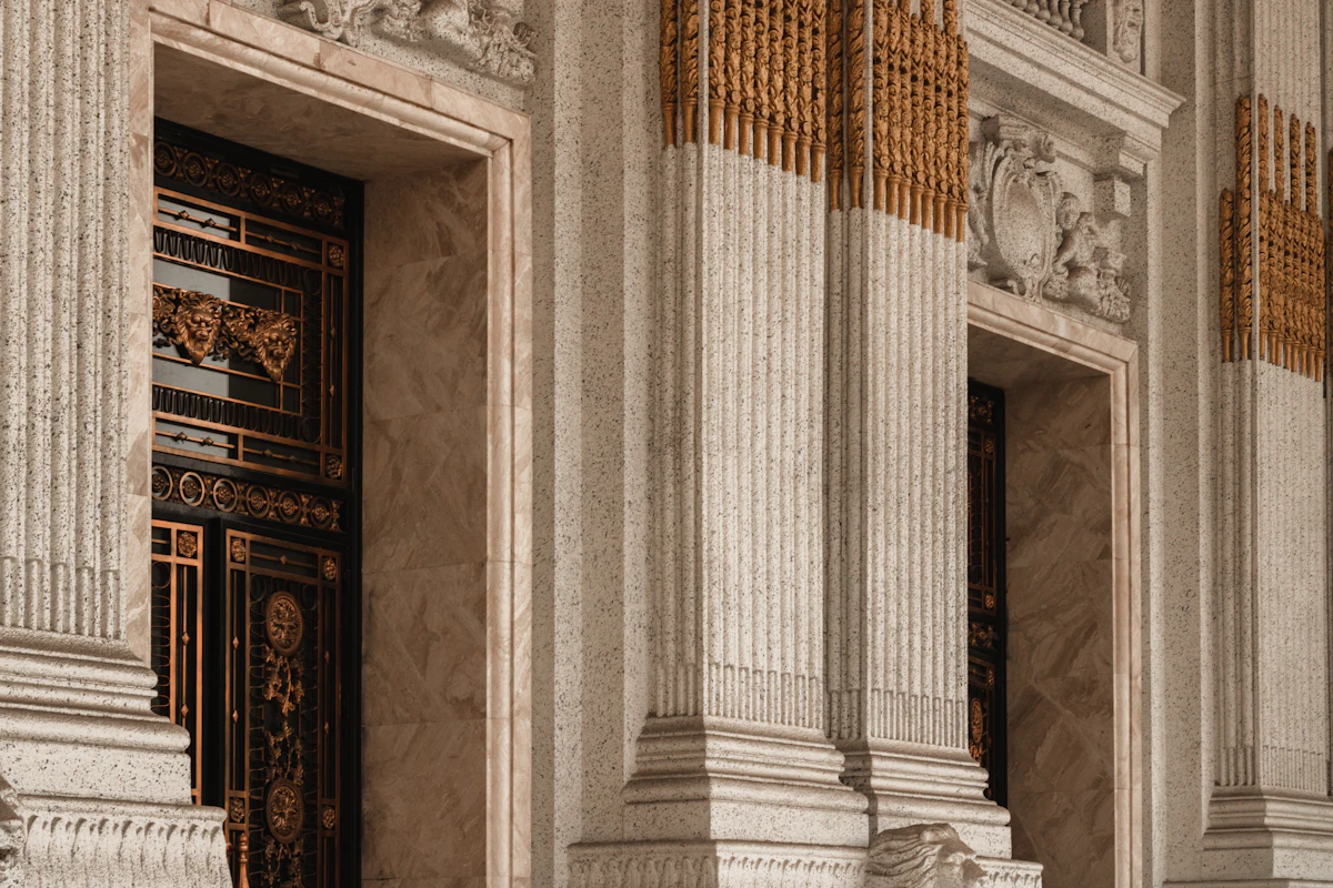Stone entrance with columns