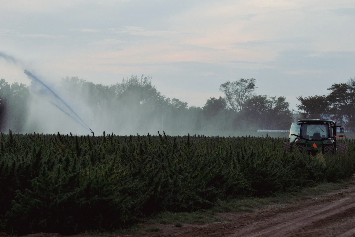 Portable irrigation line working in the field