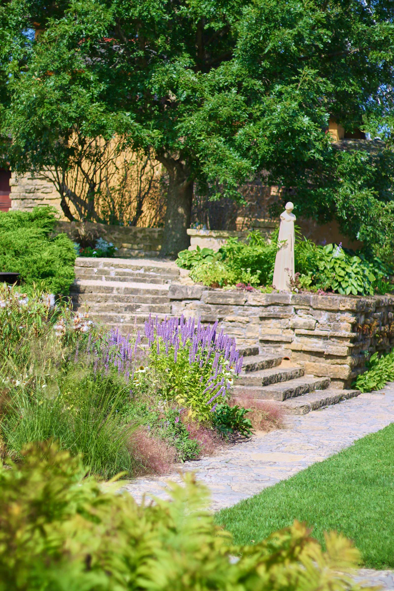 Indian sandstone patio with steps in Wargrave