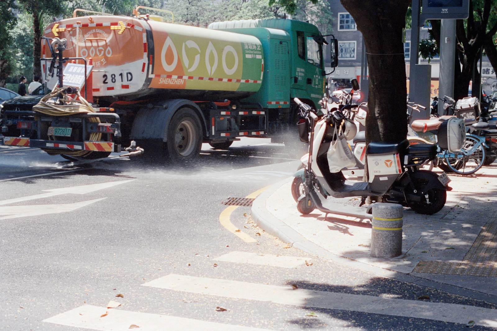 Water service truck operating in an urban service environment