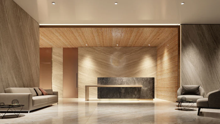 Bright hospital reception and waiting area