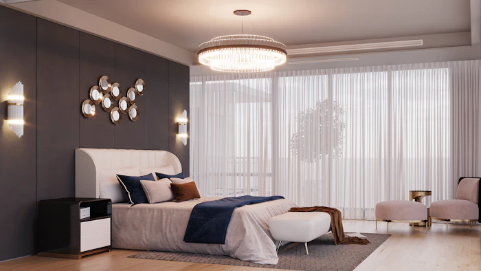 Hauptschlafzimmer mit Zugang zur Terrasse