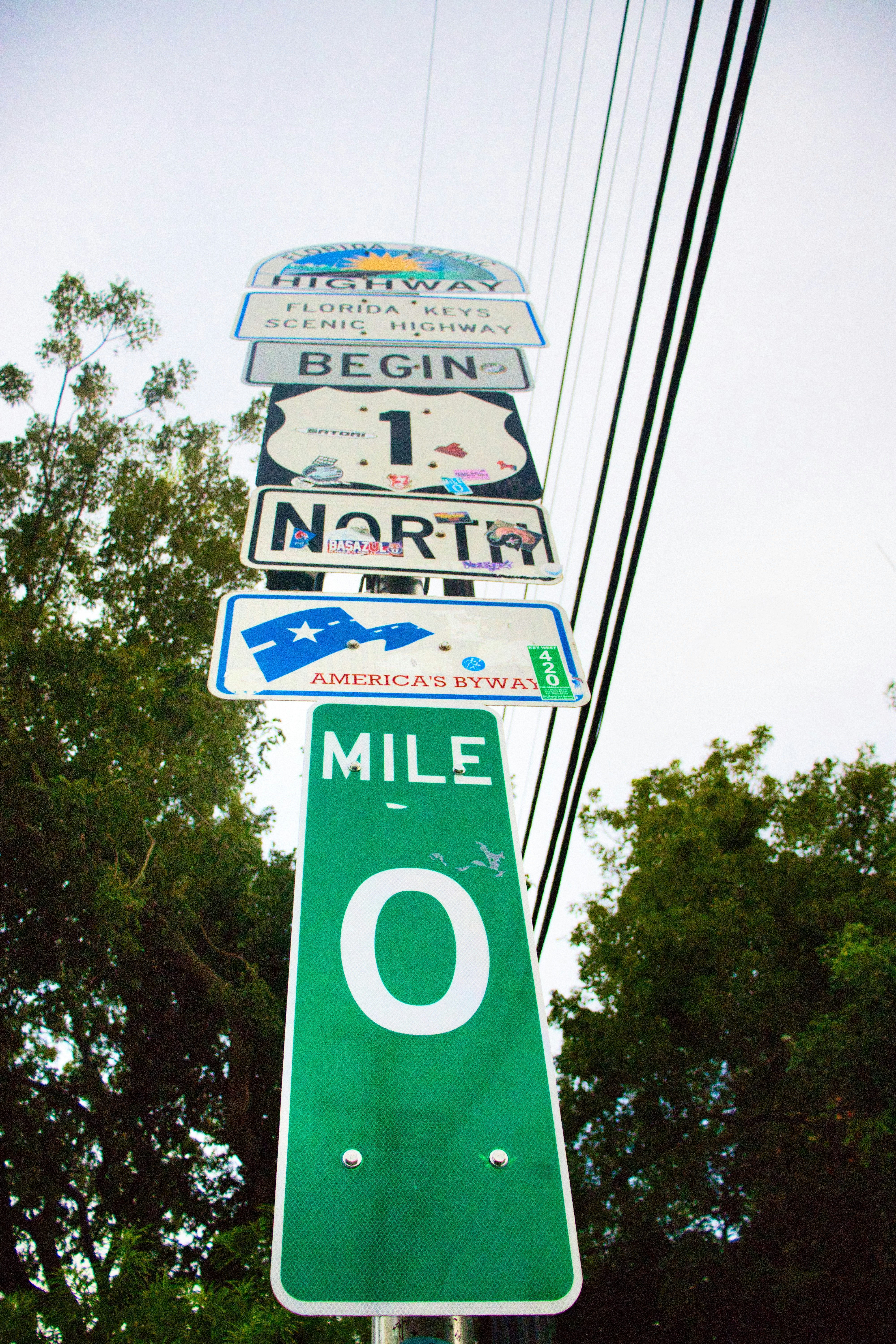 Mile marker zero sign for americas byway scenic highway