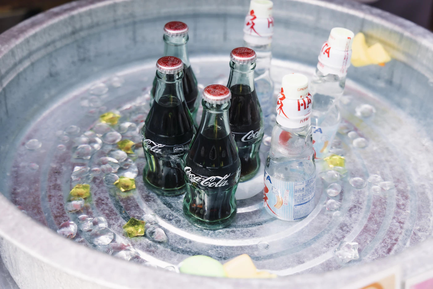 Canned drinks chilling on ice