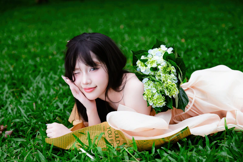 romantic sugar mummy with flowers in nature