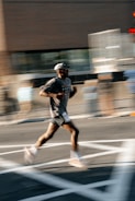 Man running a race with motion blur effect