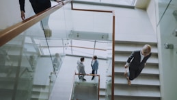 People on a modern multi-level staircase