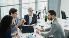 Diverse business team collaborating in a modern office.