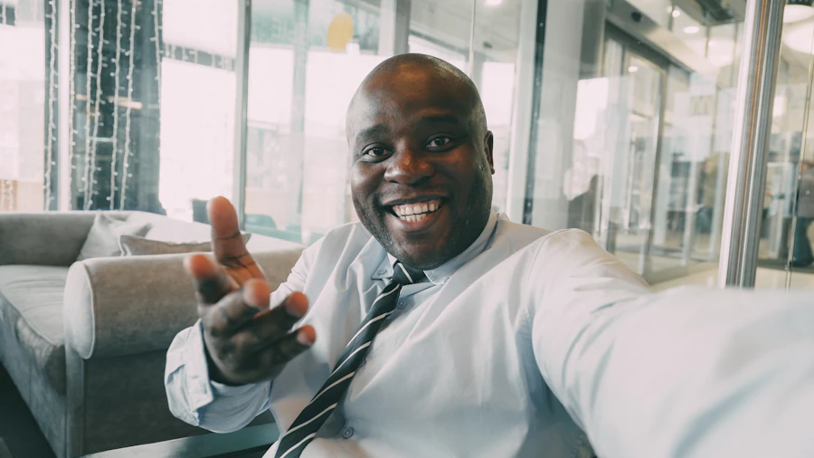 African entrepreneur smiling in a professional setting