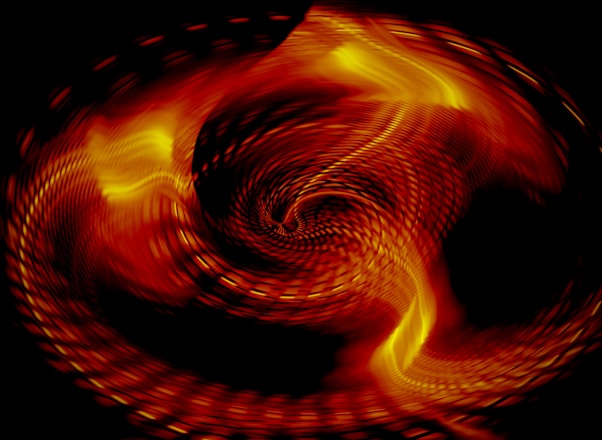 Fiery vortex with glowing yellow and red patterns
