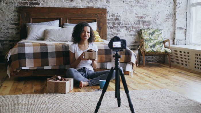 Creator demonstrating a product on camera