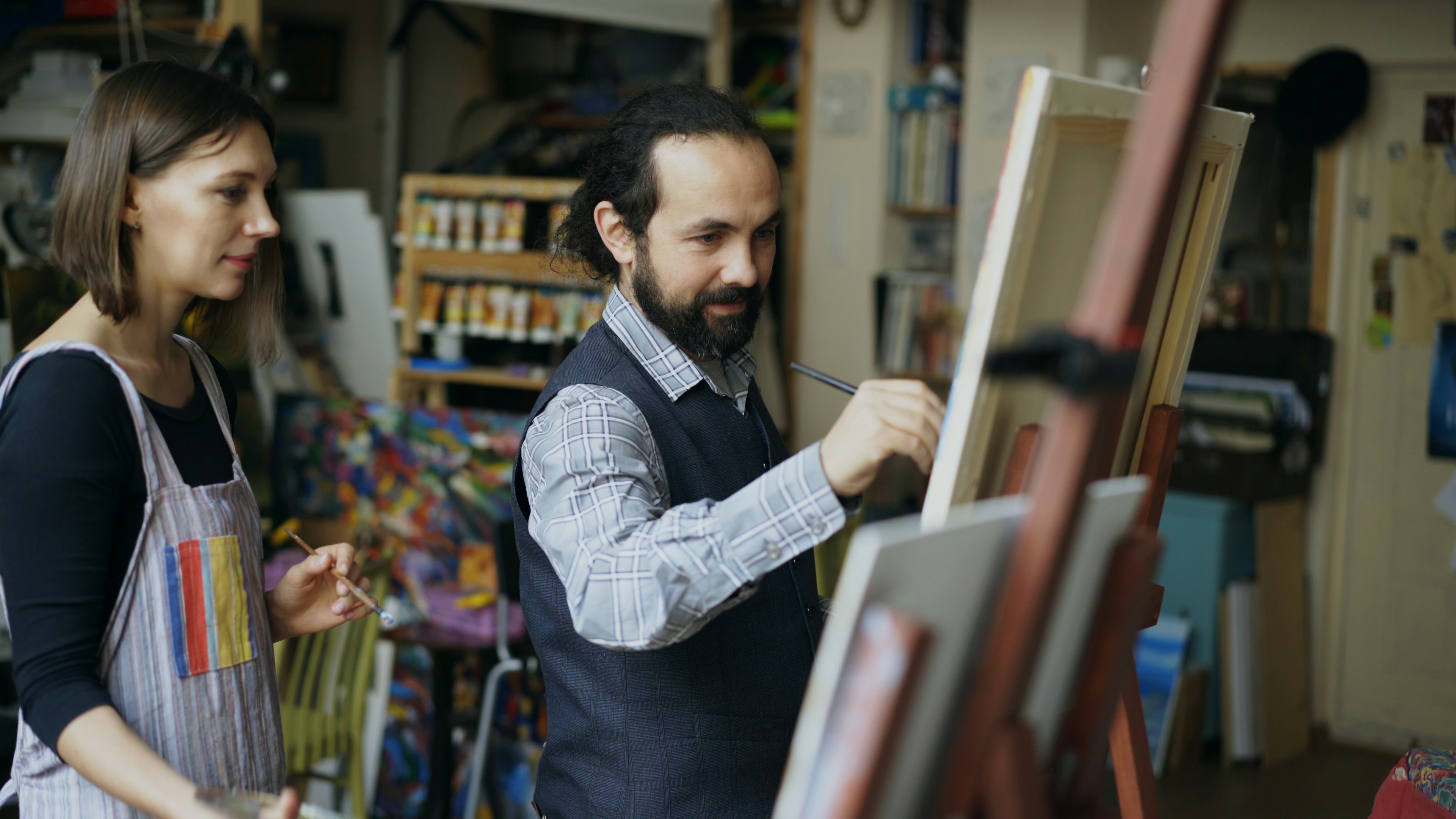 Teacher discussing with student