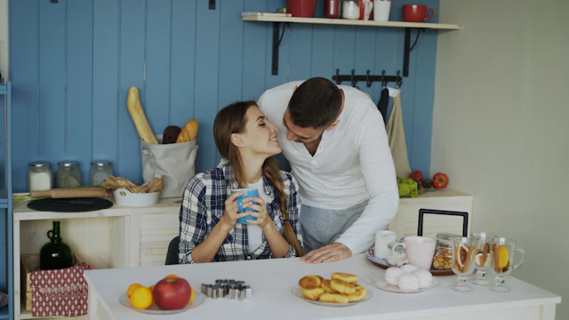 Padre e hija compartiendo un momento en la cocina de casa